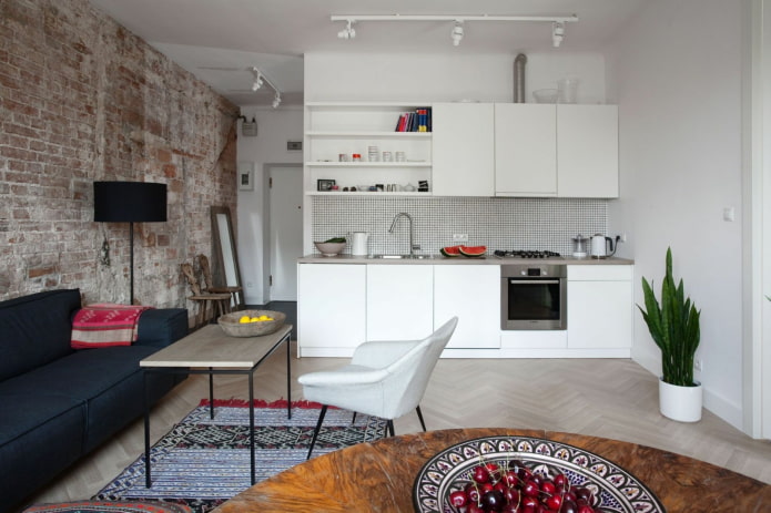 design of a small-sized kitchen-living room