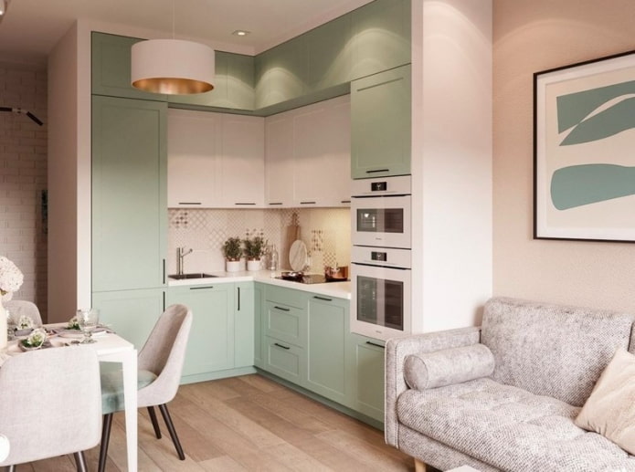 household appliances in the interior of a small kitchen-living room