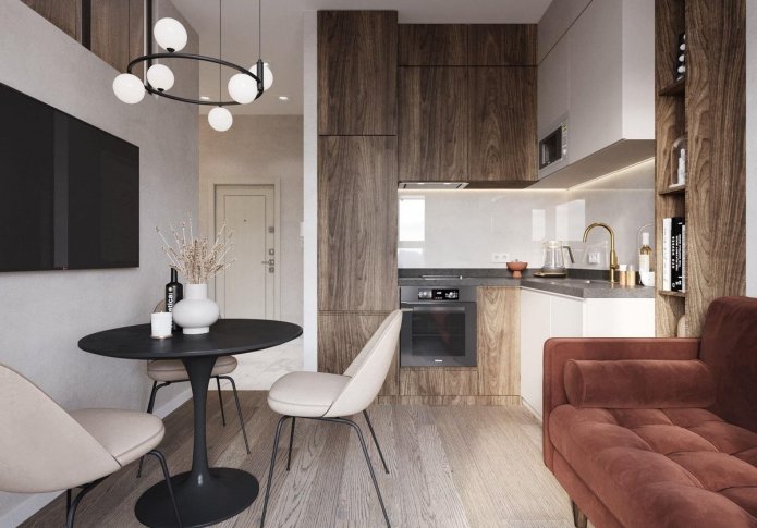 Square kitchen-living room