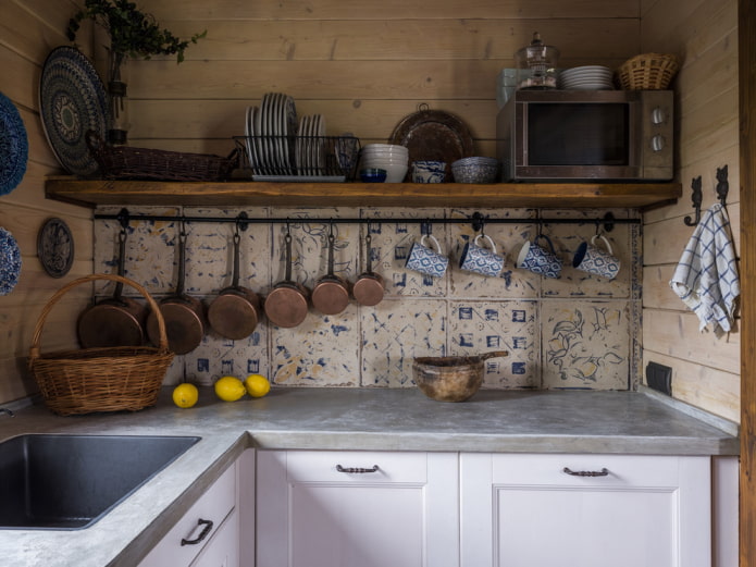 Decor and dishes on the shelves