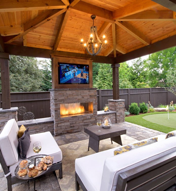 open gazebo with furniture