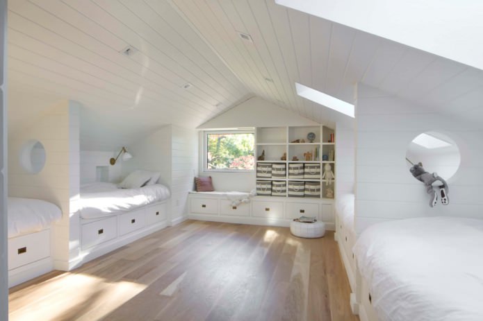 Children's room for a girl and a boy in neutral colors