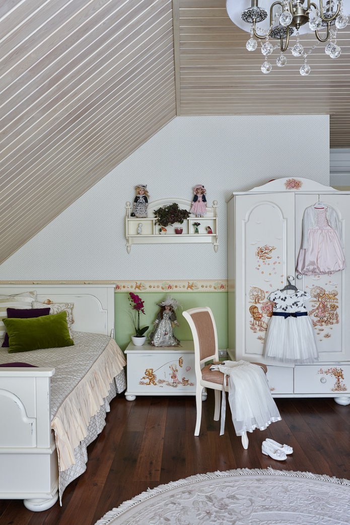Attic children's room in a classic style