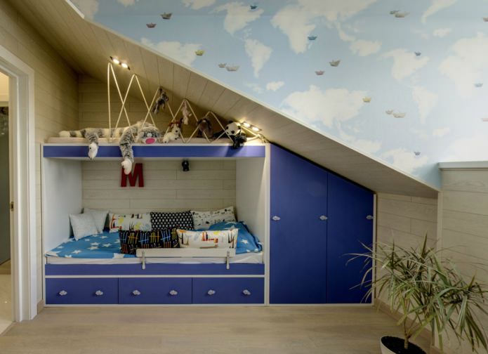 attic ceiling in a children's room