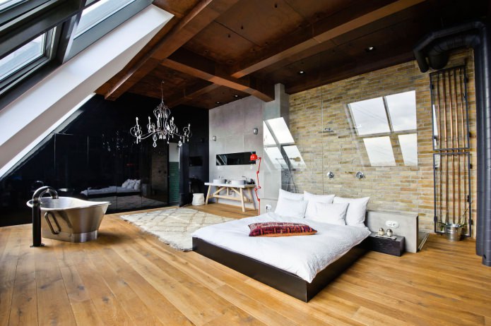 Brick wall in the attic bedroom