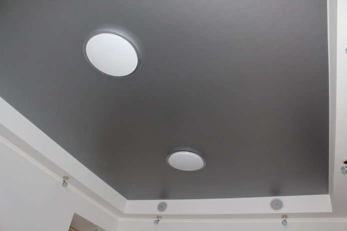 matte stretch ceiling of gray color