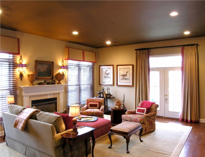 brown stretch ceiling in the interior