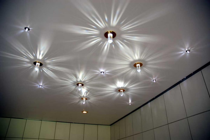 matte stretch ceiling with bulbs