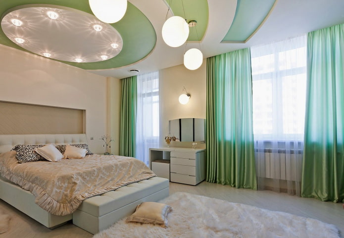 two-color ceiling in the bedroom