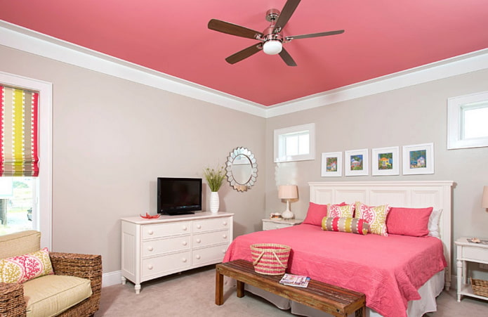 pink stretch ceiling in the interior