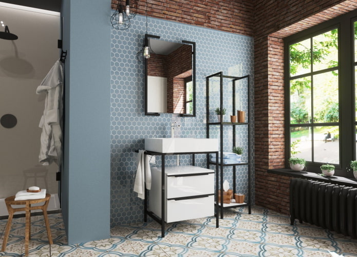 metal shelves in the bathroom