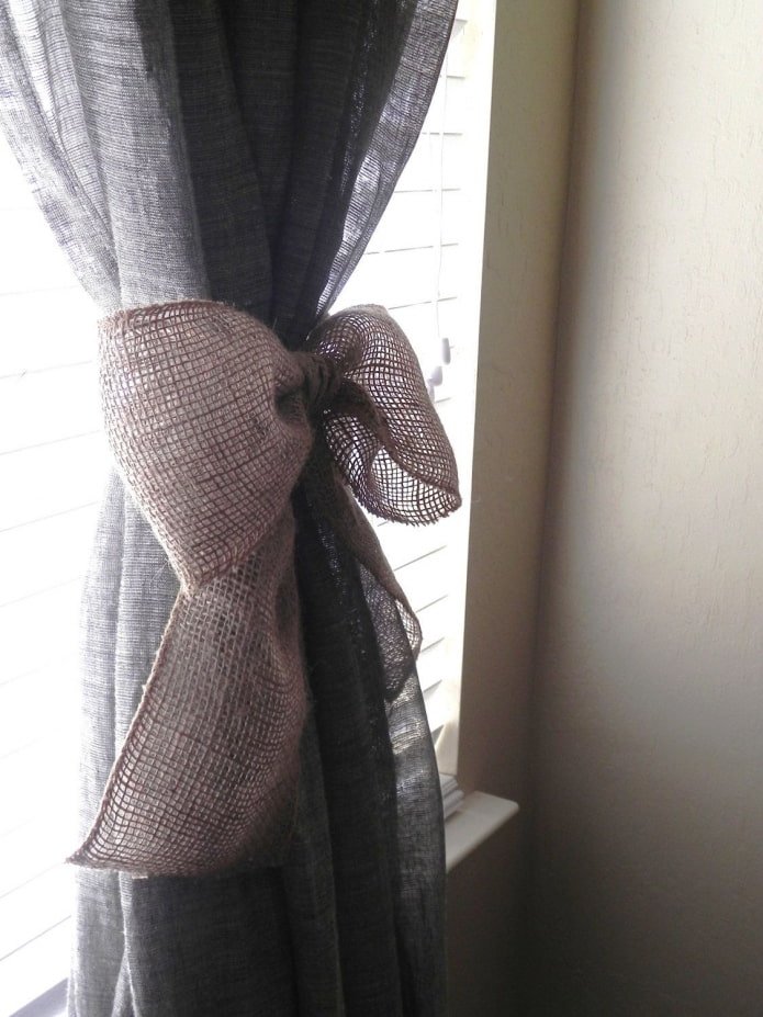 burlap curtain tieback