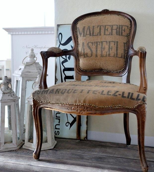 chair with burlap upholstery