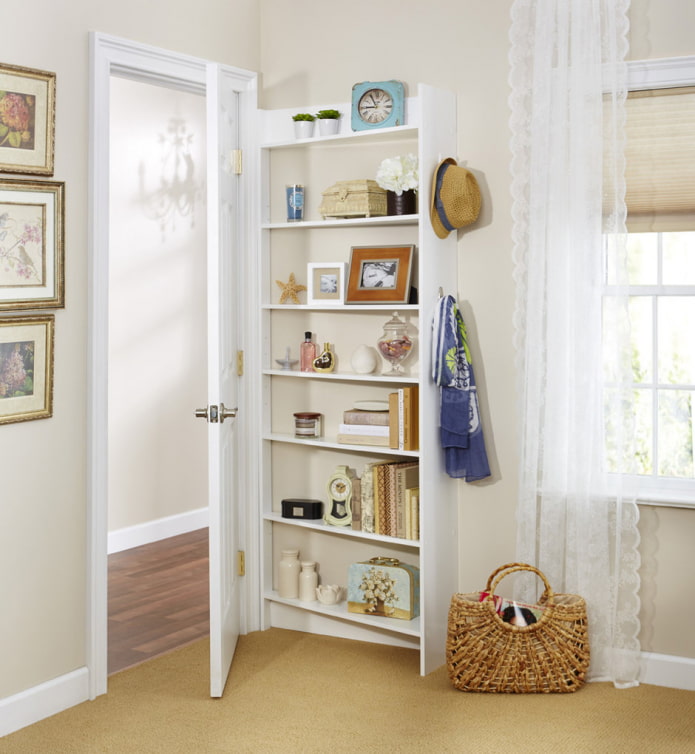 shelf behind the door in the living room
