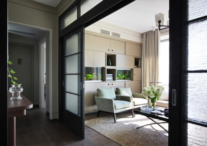 doors with ribbed glass in the interior