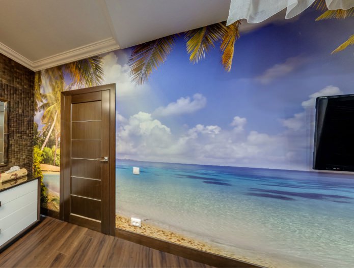 dark brown doors and photo wallpaper