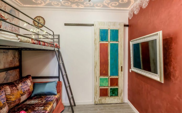 sliding interior door in the children's room interior