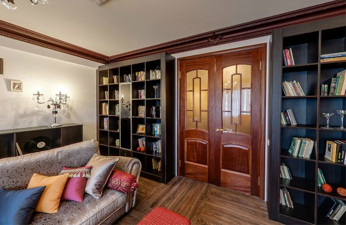 brown wooden doors with glass inserts