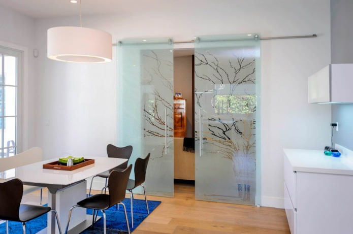 glass sliding interior door in the interior