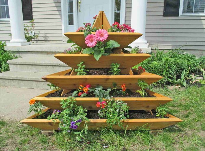 wooden flowerbed pyramid