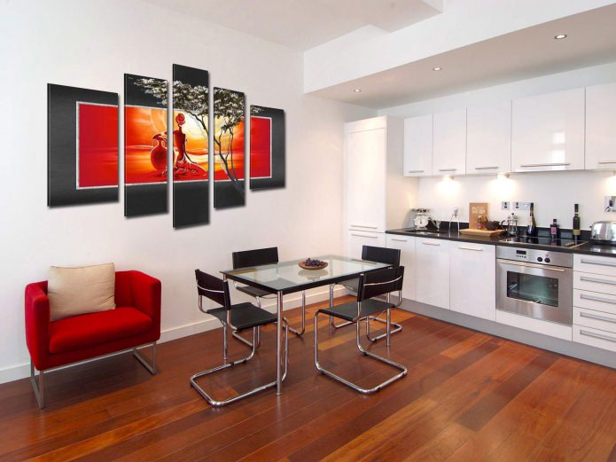 modern modular painting in the kitchen interior