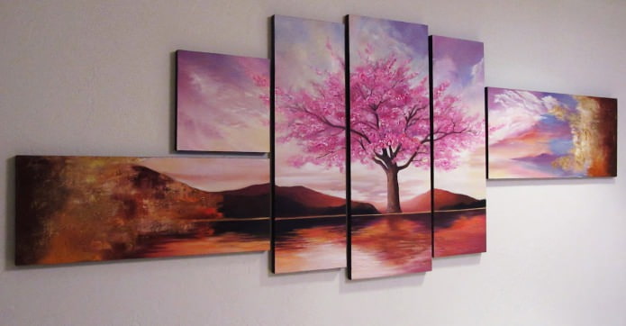 Modern modular painting with a tree image