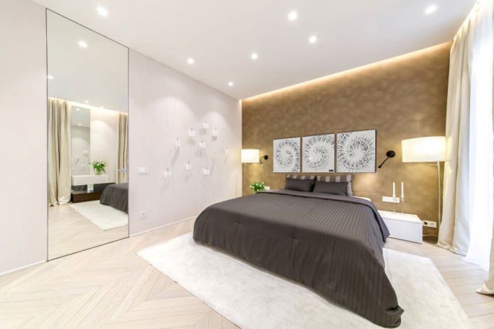 Modular painting in a bedroom interior in white