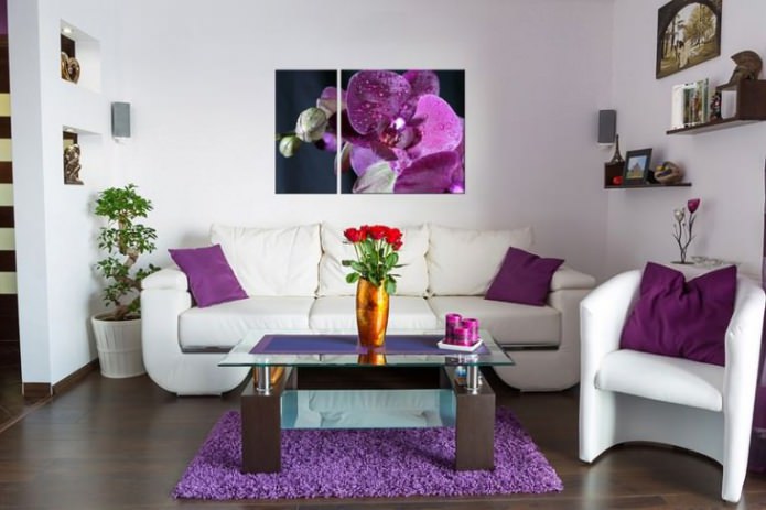 Modern modular painting in the living room interior