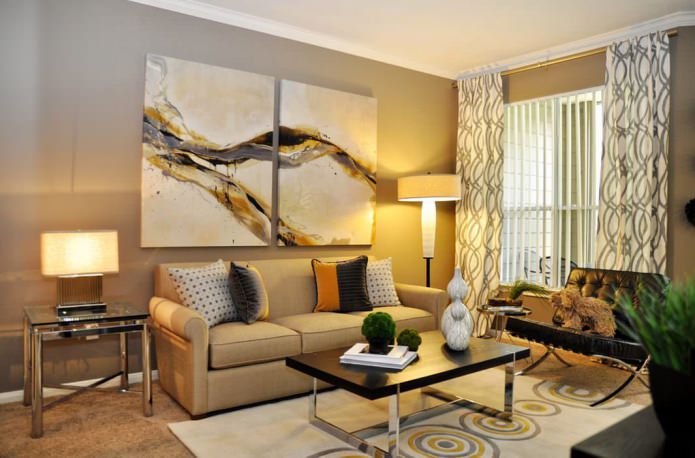 Modular painting in the living room interior