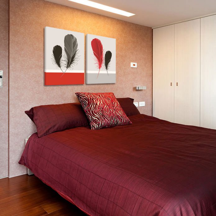 Modern modular painting in the bedroom interior