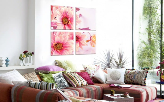 modern modular painting in the living room interior