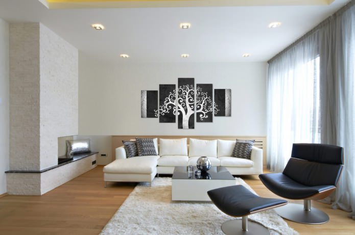 Modern modular painting in the living room interior