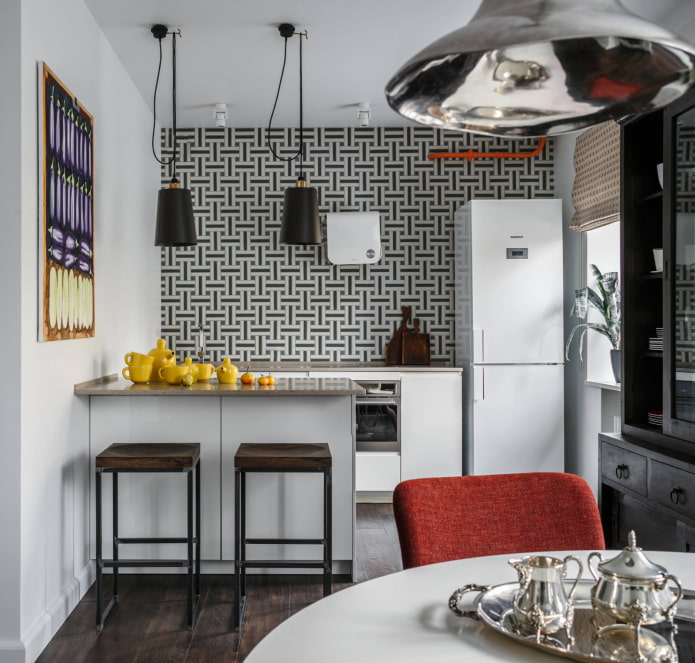 straight kitchen with a peninsula