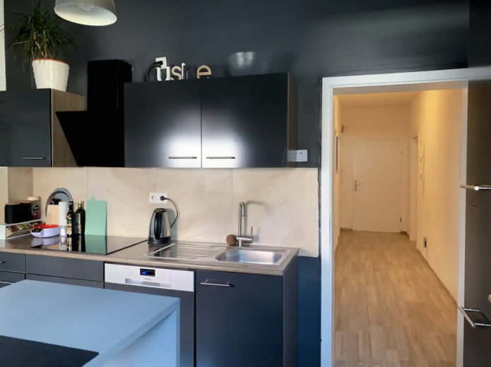 kitchen in dark tones