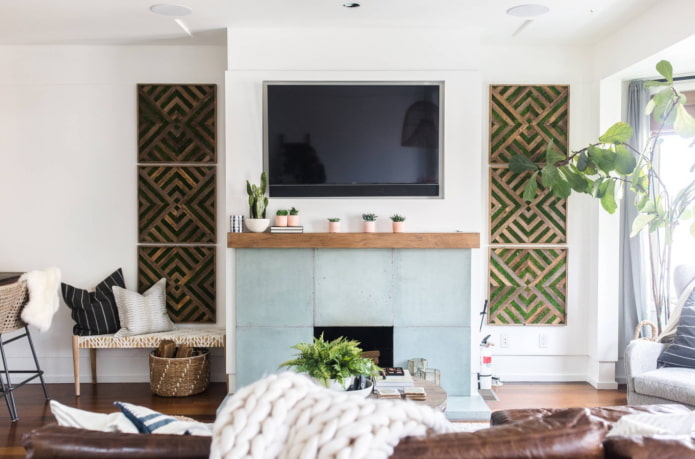 wooden panel with moss on the wall