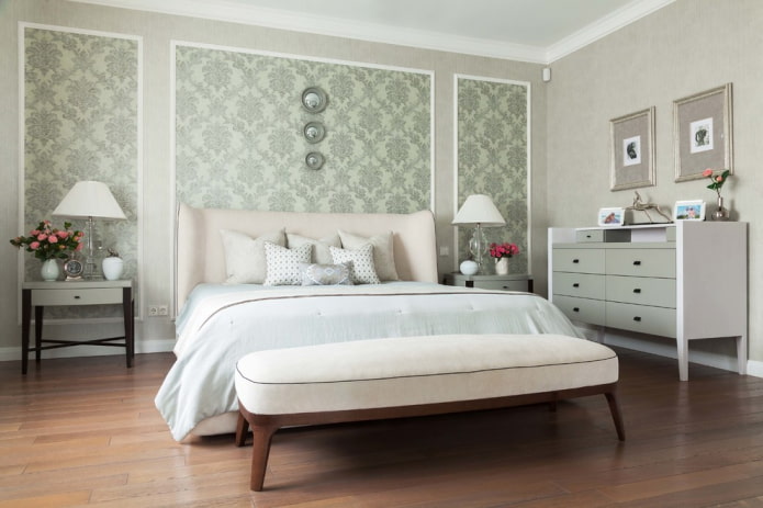 wall moldings in the bedroom interior