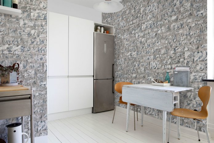 wallpaper under decorative stone