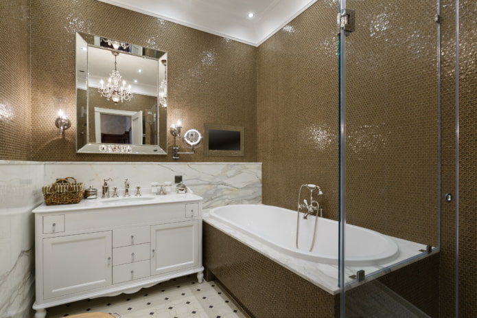 glass mosaic tiles in the bathroom