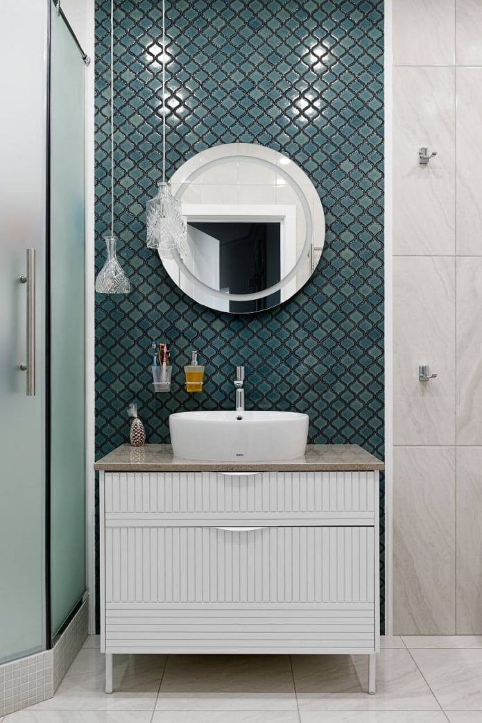 figured mosaic tiles in the bathroom