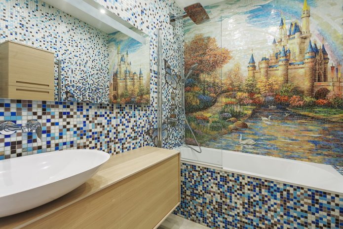 mosaic panel in the bathroom interior
