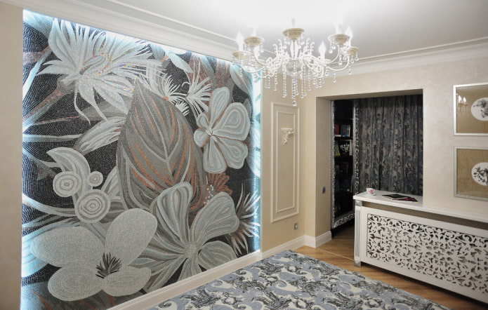 mosaic panel in the bedroom interior