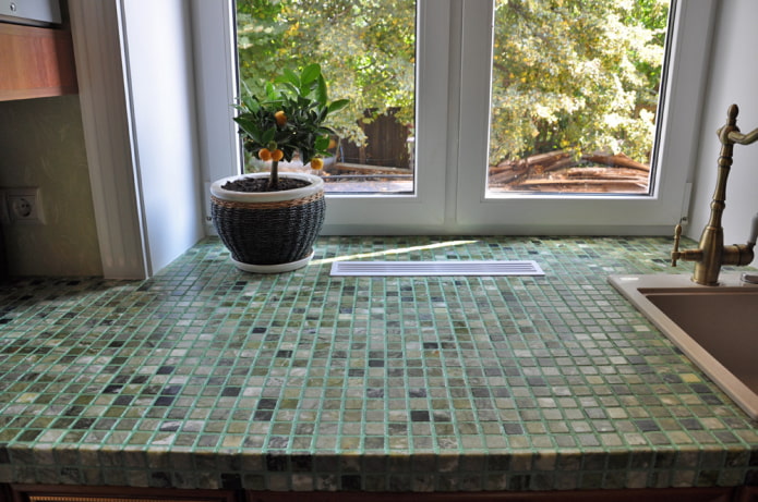 mosaic on a window sill in a kitchen interior