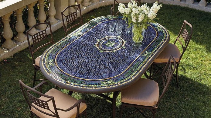 garden table with mosaic in the exterior