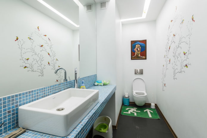 mosaic on the countertop in the bathroom interior