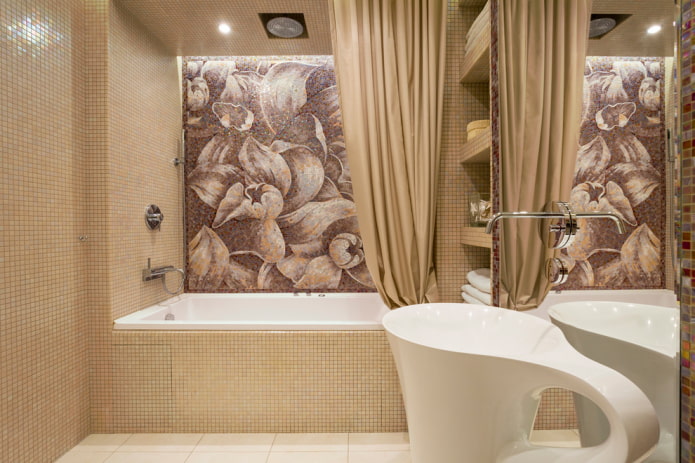 beige mosaic in the bathroom interior