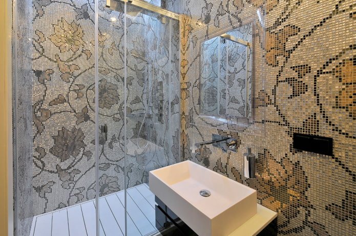 beige mosaic in the bathroom interior