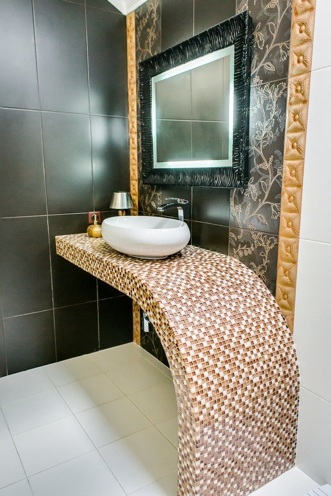 mosaic on the countertop in the bathroom interior