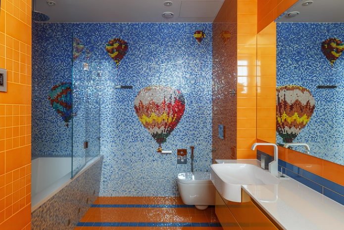mosaic with a pattern in the bathroom interior