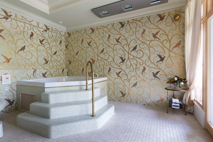 mosaic on the floor in the bathroom interior
