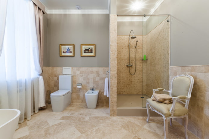 mosaic in the shower cabin in the bathroom interior